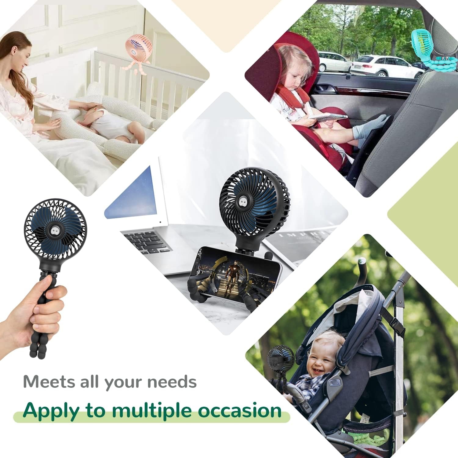 Mini Baby Stroller Fan, Handheld Personal Portable Clip on Fan with Flexible Tripod for Stroller Bike Desk Treadmill Crib Car Seat Outdoor Camping, USB or Battery Powered (Black)