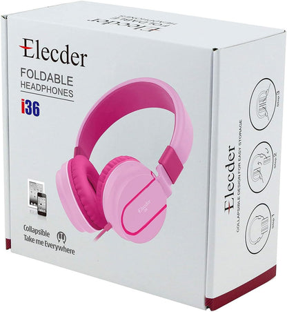 I36 Kids Headphones Children Girls Boys Teens Foldable Adjustable on Ear Headphones 3.5Mm Jack Compatible Cellphones Computer Kindle MP3/4 School Tablet Pink/Rose