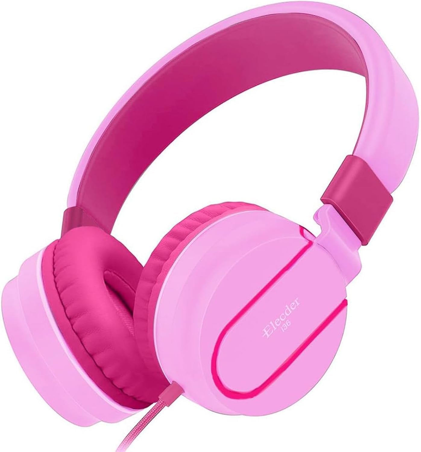 I36 Kids Headphones Children Girls Boys Teens Foldable Adjustable on Ear Headphones 3.5Mm Jack Compatible Cellphones Computer Kindle MP3/4 School Tablet Pink/Rose