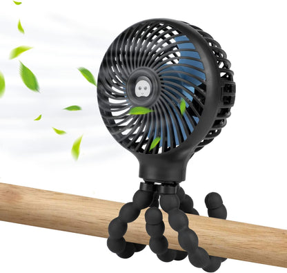 Mini Baby Stroller Fan, Handheld Personal Portable Clip on Fan with Flexible Tripod for Stroller Bike Desk Treadmill Crib Car Seat Outdoor Camping, USB or Battery Powered (Black)