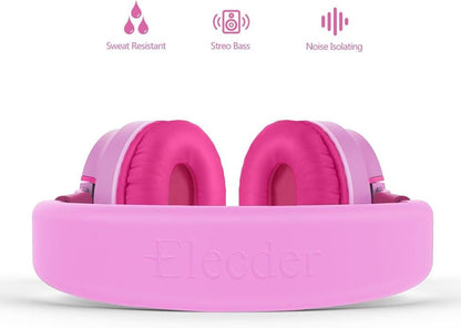 I36 Kids Headphones Children Girls Boys Teens Foldable Adjustable on Ear Headphones 3.5Mm Jack Compatible Cellphones Computer Kindle MP3/4 School Tablet Pink/Rose