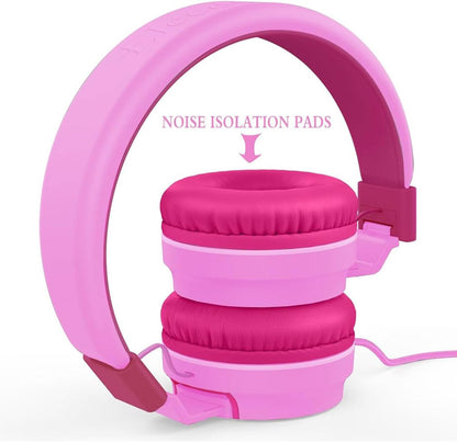 I36 Kids Headphones Children Girls Boys Teens Foldable Adjustable on Ear Headphones 3.5Mm Jack Compatible Cellphones Computer Kindle MP3/4 School Tablet Pink/Rose