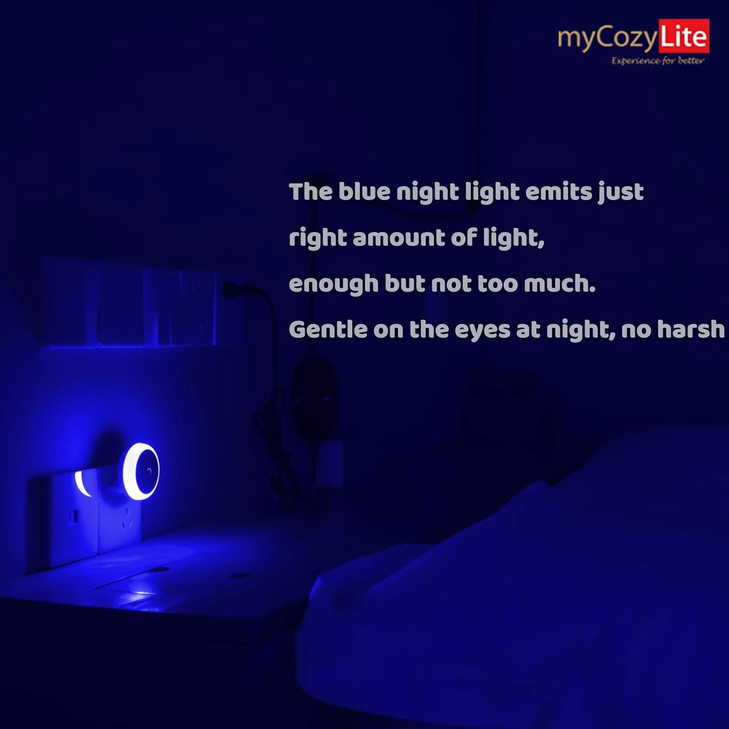Blue LED Night Light, Plug In, Dusk to Dawn Smart Sensor, Small round Nightlight, Energy Saving, Night Light Plug into Wall for Bathroom, Kitchen, Bedroom, Hallway, Stairway, Travel, 2 Pack