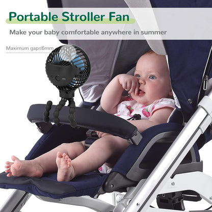 Mini Baby Stroller Fan, Handheld Personal Portable Clip on Fan with Flexible Tripod for Stroller Bike Desk Treadmill Crib Car Seat Outdoor Camping, USB or Battery Powered (Black)